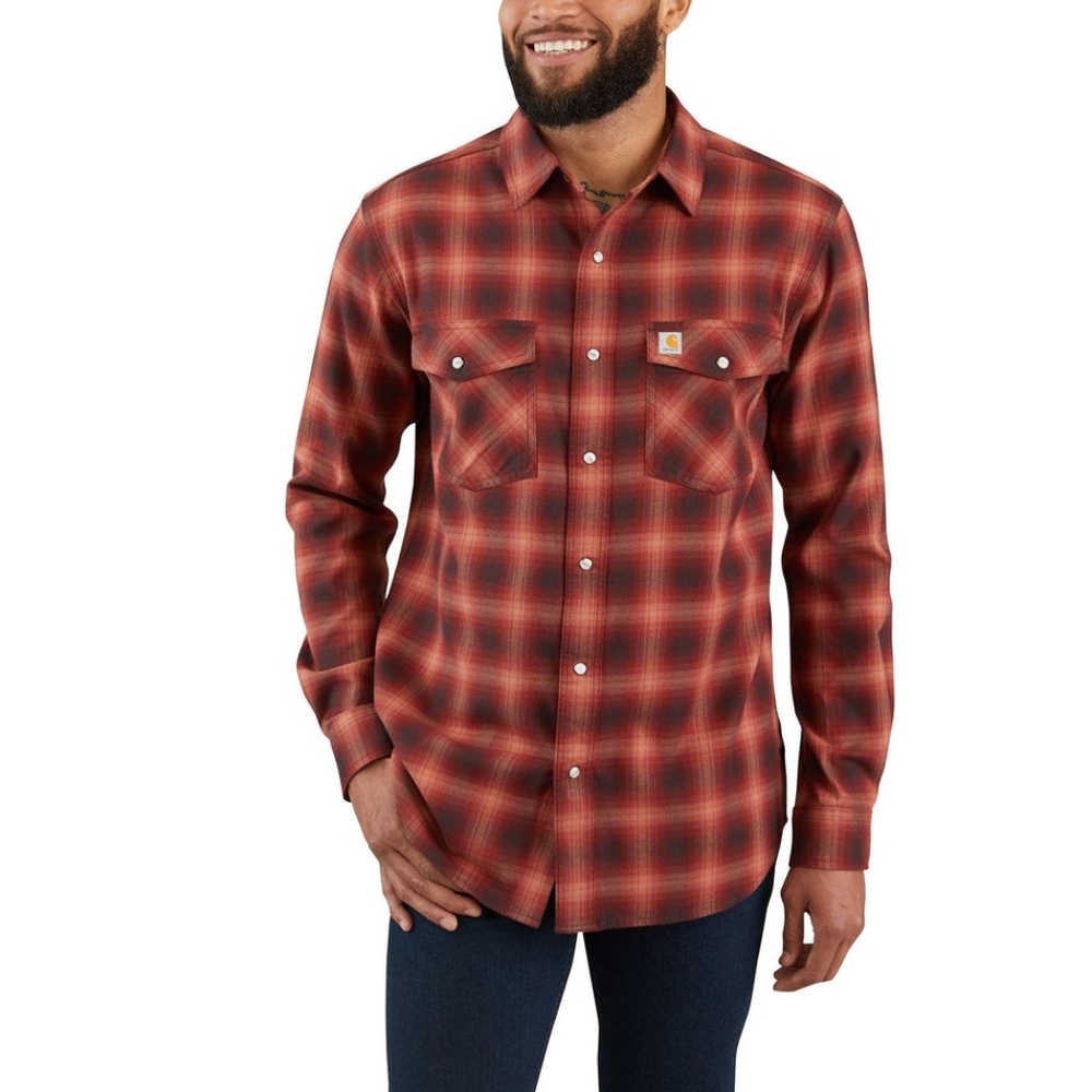 Carhartt Rugged Flex Hamilton Snap-Front Plaid Flannel Shirt - Red/Crimson